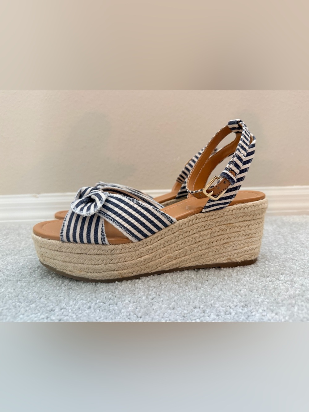 J. Crew Women’s Striped Navy Espadrille Wedge Sandals, size 10 - Picture 7 of 9